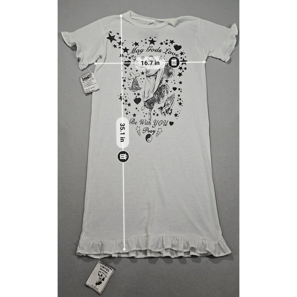 Vintage Micheal K Nightgown Jesus Graphic Ruffle Dress White May Gods Love USA